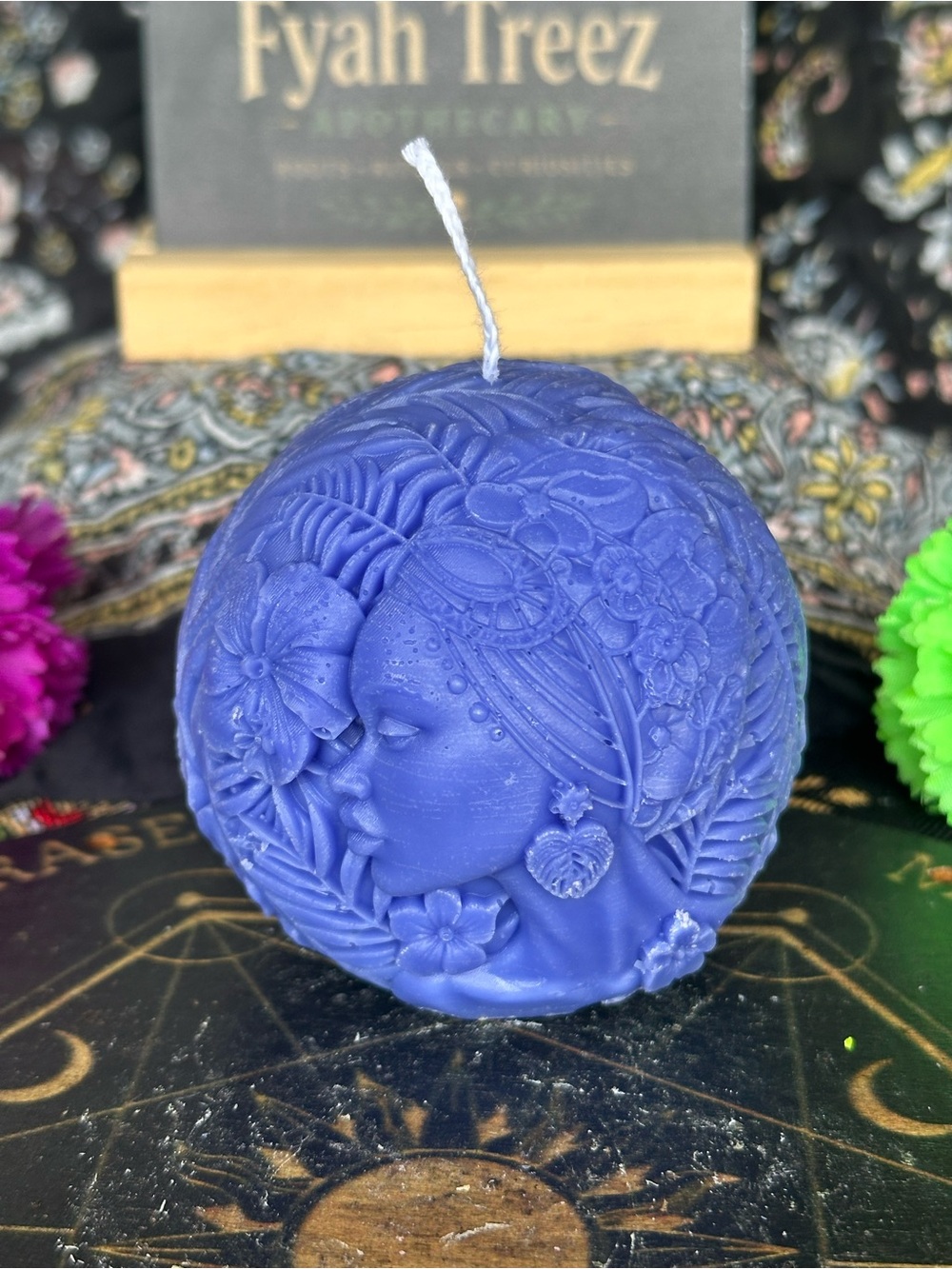 Botanical Woman Portrait Candle – Purple